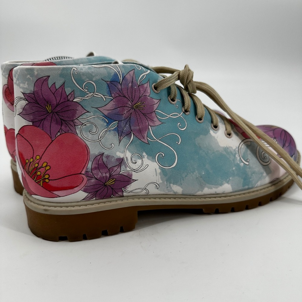 Mumka Floral Ankle Boots Watercolor Print Lace Up Lug Sole 41 Cottagecore Garden - Picture 5 of 10